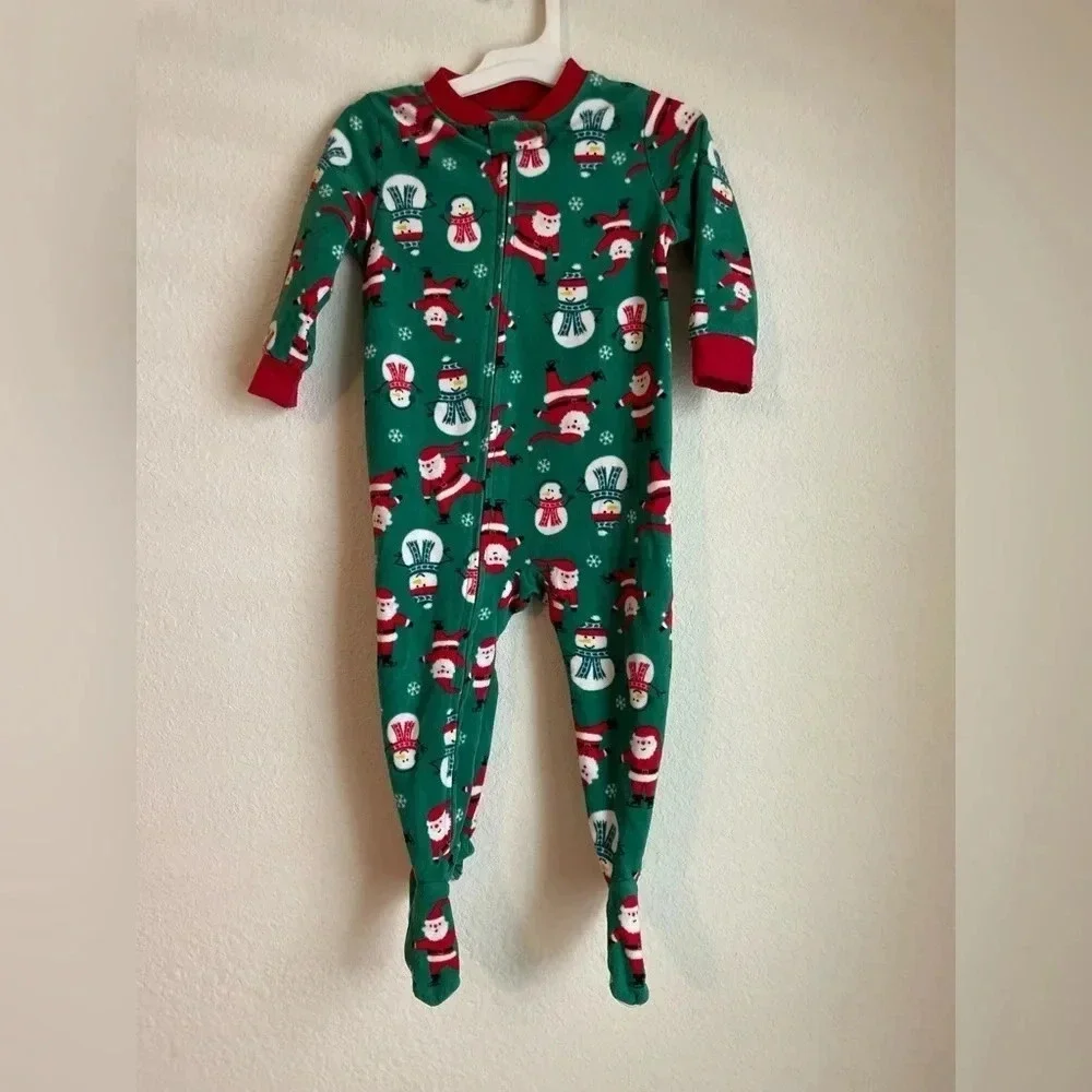 Carters baby fleece footie red and green Christmas pajamas size 18 months